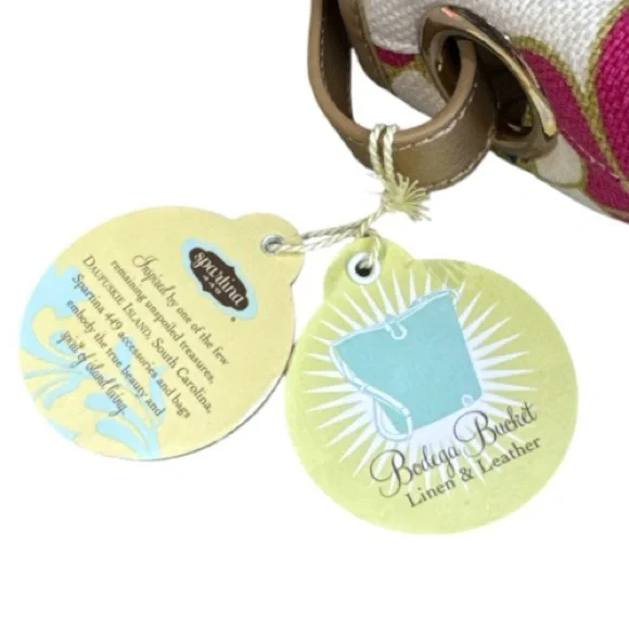 Spartina 449 Carson Cottage Dixie Hobo Bodega Bucket Natural Linen Leather Bag - Picture 13 of 13